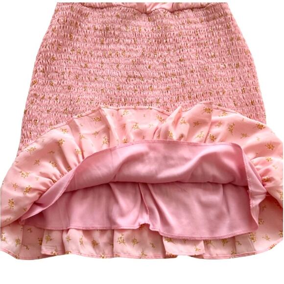 Trixxi Dress Pink Floral Spaghetti Strap Smocked Ruffled Mini Dress Small NWOT - Picture 10 of 12